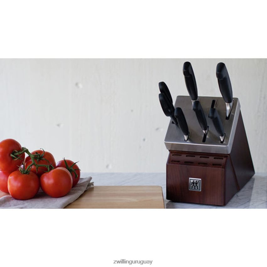 Juego de bloques de cuchillos autoafilables de 7 piezas Four Star, negro plateado Zwilling cuchillería A688HF8