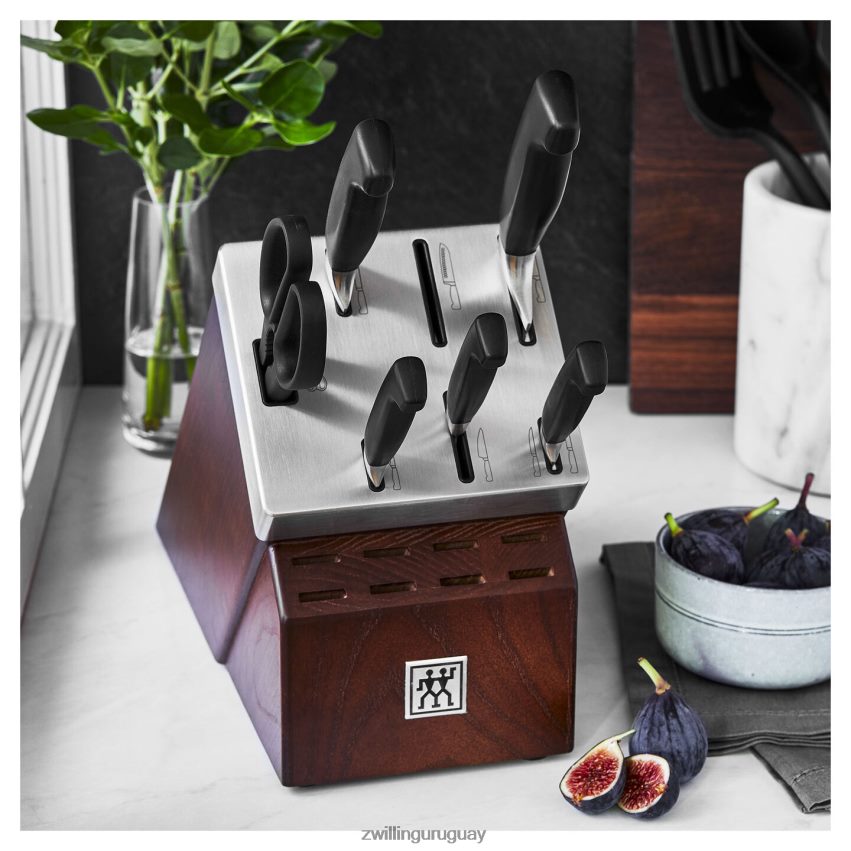 Juego de bloques de cuchillos autoafilables de 7 piezas Four Star, negro plateado Zwilling cuchillería A688HF8