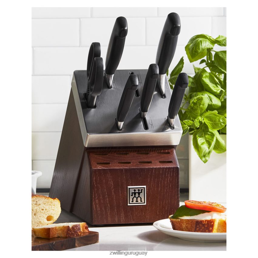 Juego de bloques de cuchillos autoafilables de 7 piezas Four Star, negro plateado Zwilling cuchillería A688HF8