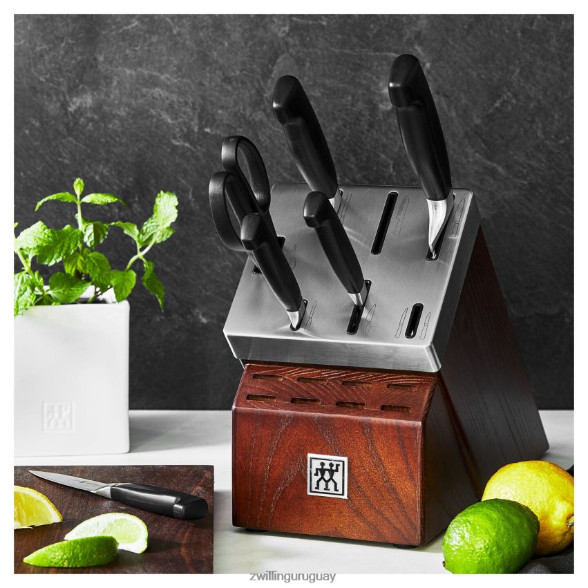 Juego de bloques de cuchillos autoafilables de 7 piezas Four Star, negro plateado Zwilling cuchillería A688HF8