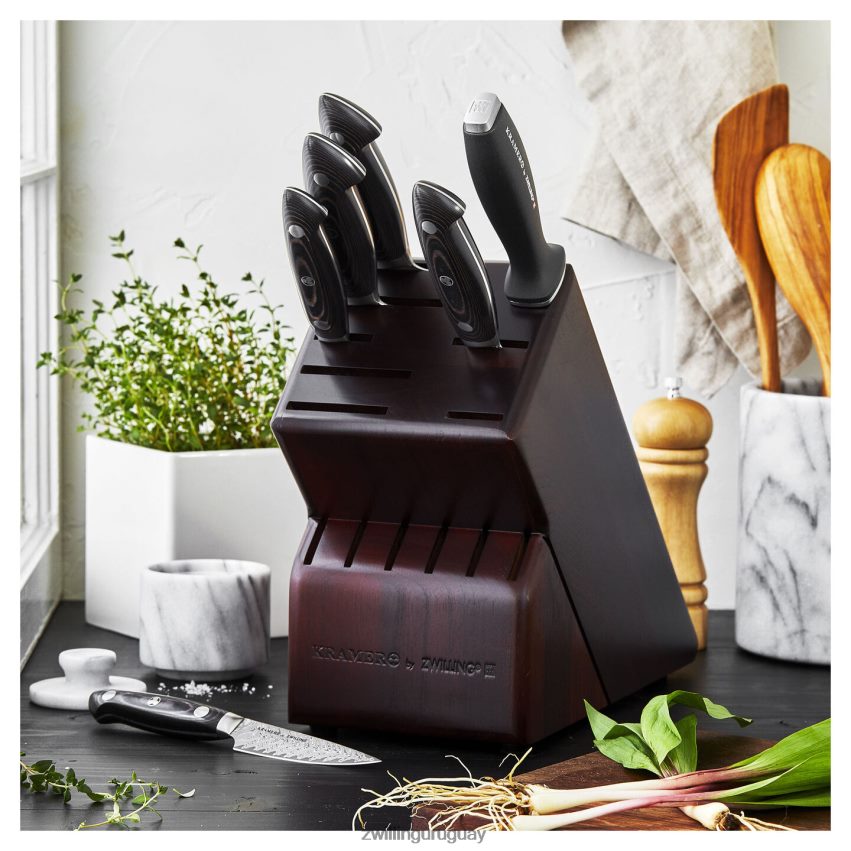 kramer - euroline inoxidable damasco colección 7 piezas, juego de bloques de cuchillos, marrón Zwilling cuchillería A688HF200