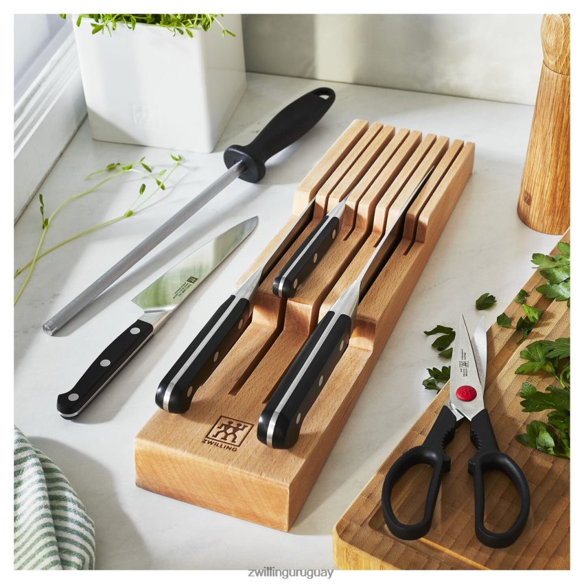 Juego de bloques pro de 7 piezas con bandeja para cuchillos en cajón de madera de haya, natural Zwilling cuchillería A688HF36