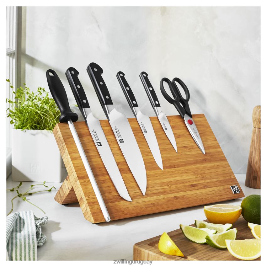 pro 7 piezas, juego con bloque de caballete magnético de bambú, bambú Zwilling cuchillería A688HF406
